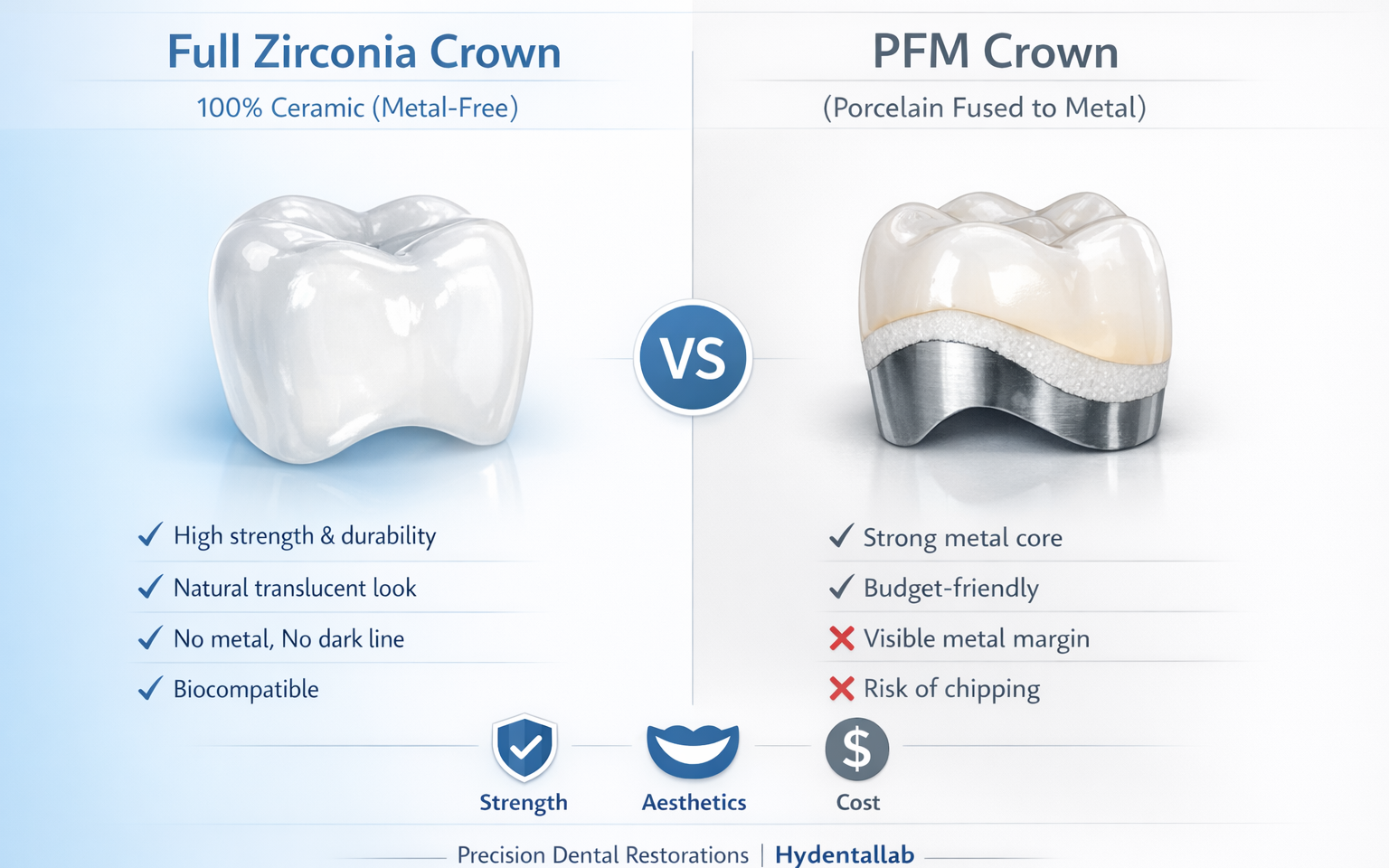 zirconia crown vs PFM crowns