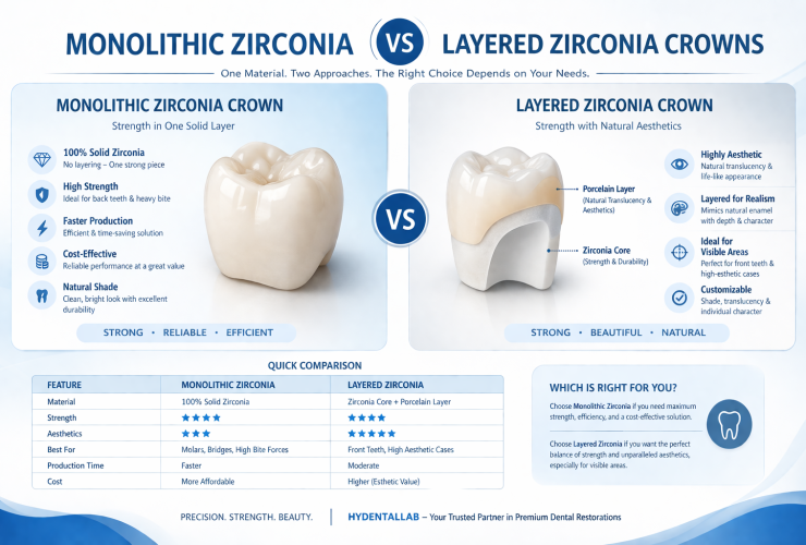 Monolithic zirconia vs layered zirconia crowns