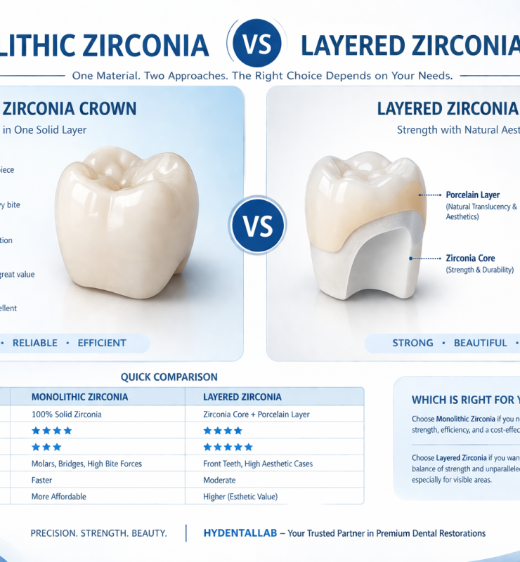 Monolithic zirconia vs layered zirconia crowns